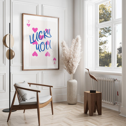 Premium Poster of Playful 7 of Hearts Lucky You Card Design Posters
