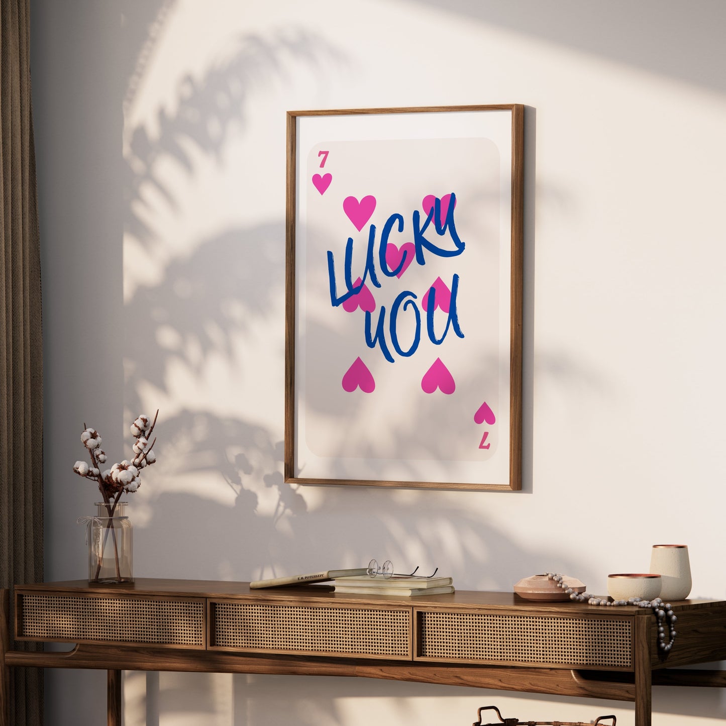 Premium Poster of Playful 7 of Hearts Lucky You Card Design Posters