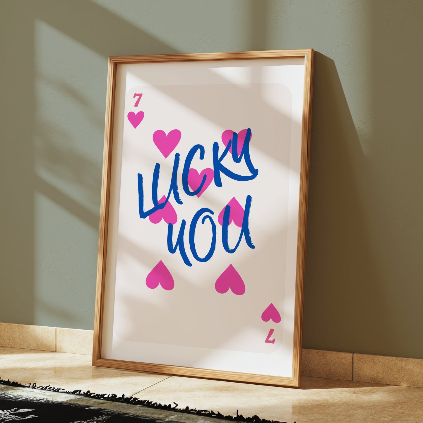 Premium Poster of Playful 7 of Hearts Lucky You Card Design Posters