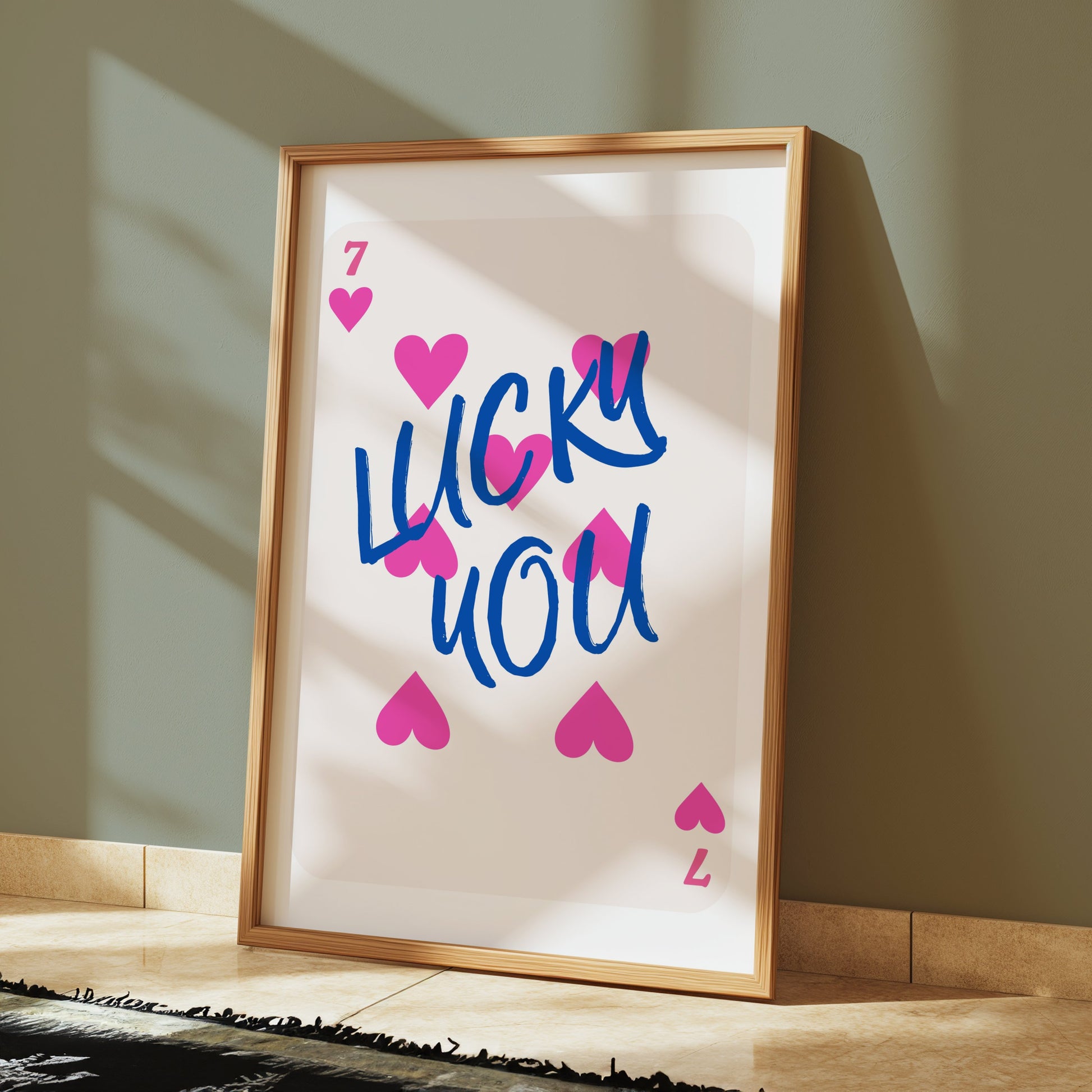 Premium Poster of Playful 7 of Hearts Lucky You Card Design Posters