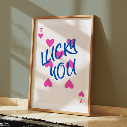 Premium Poster of Playful 7 of Hearts Lucky You Card Design Posters