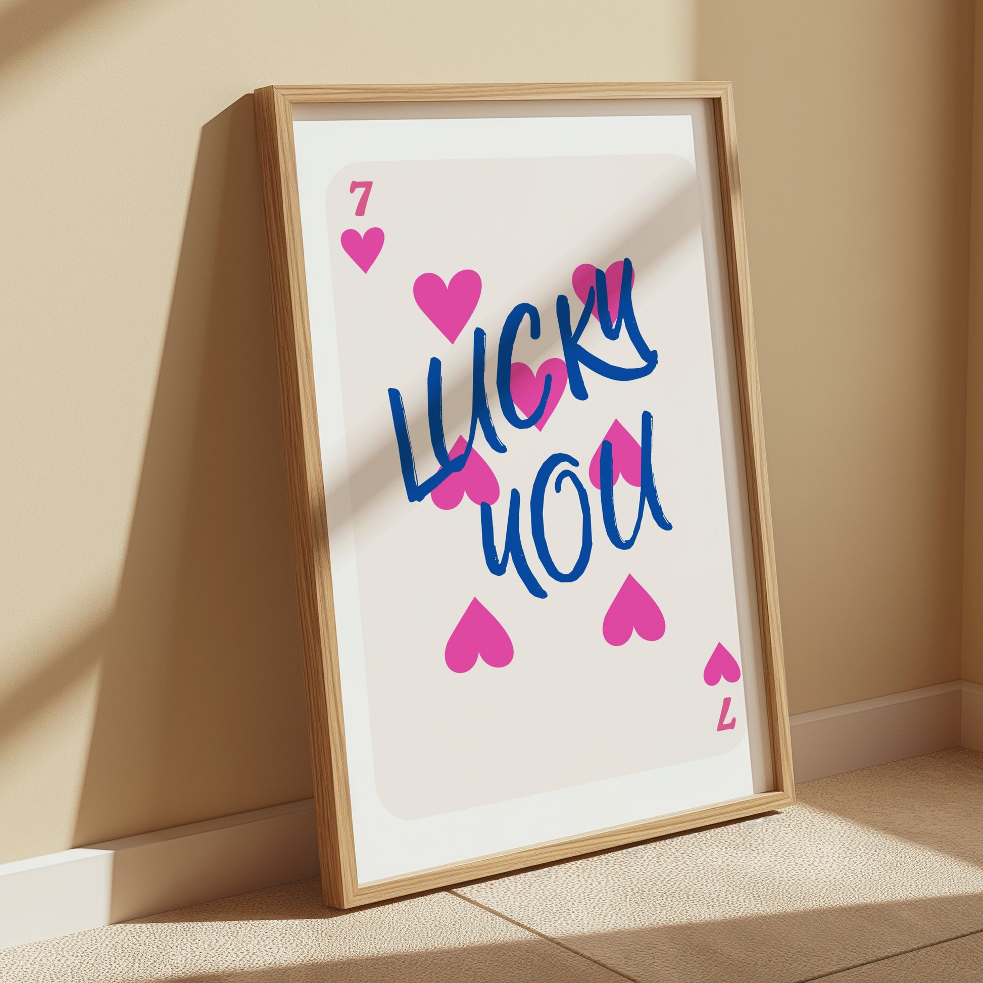 Premium Poster of Playful 7 of Hearts Lucky You Card Design Posters