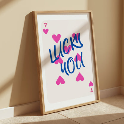 Premium Poster of Playful 7 of Hearts Lucky You Card Design Posters