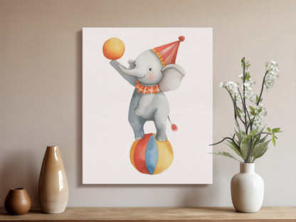 Premium Poster of Playful Circus Elephant Nursery Canvas Wraps