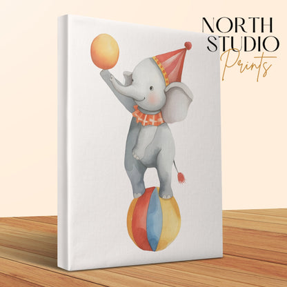 Premium Poster of Playful Circus Elephant Nursery Canvas Wraps