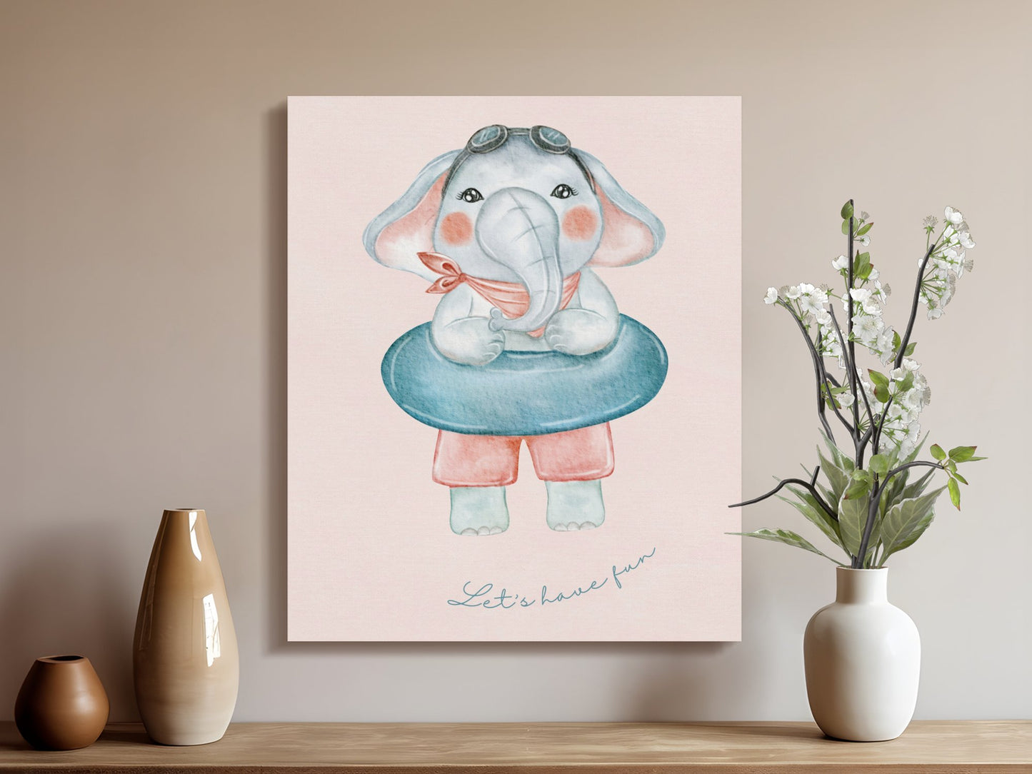Premium Poster of Playful Elephant Nursery Wall Art Canvas Wraps