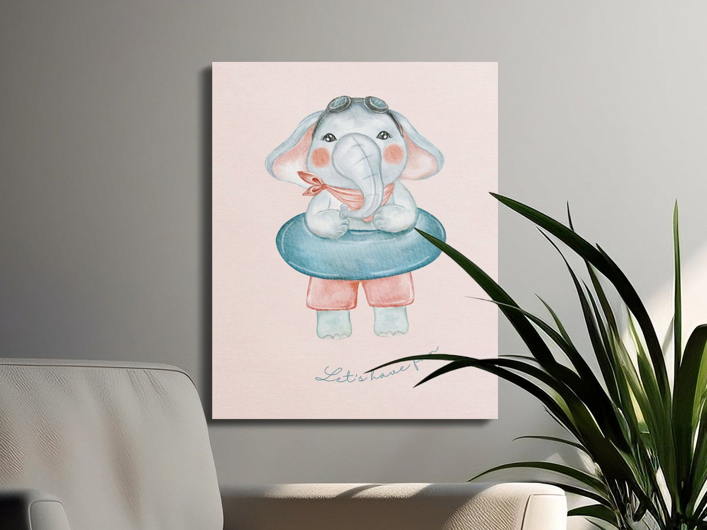 Premium Poster of Playful Elephant Nursery Wall Art Canvas Wraps