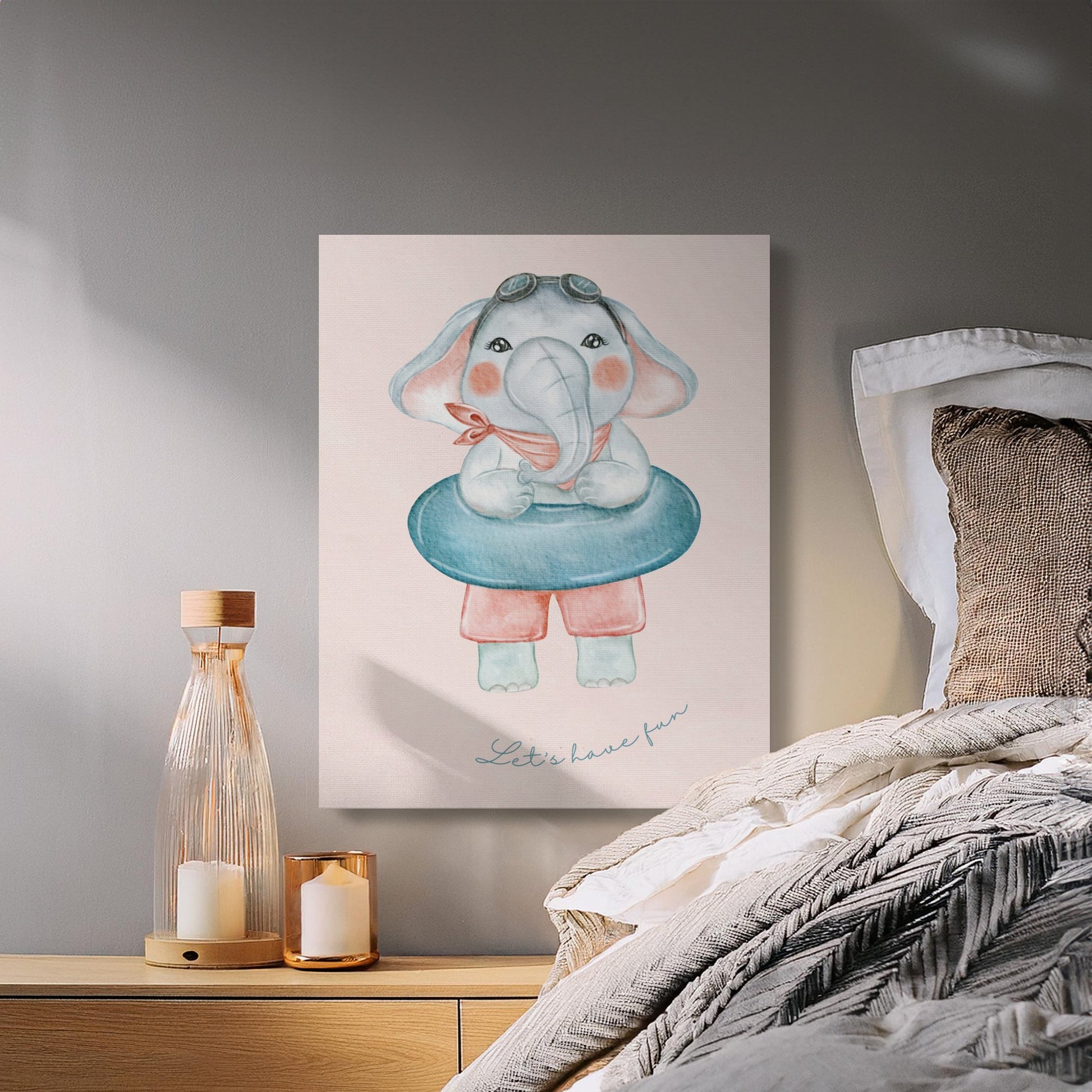 Premium Poster of Playful Elephant Nursery Wall Art Canvas Wraps