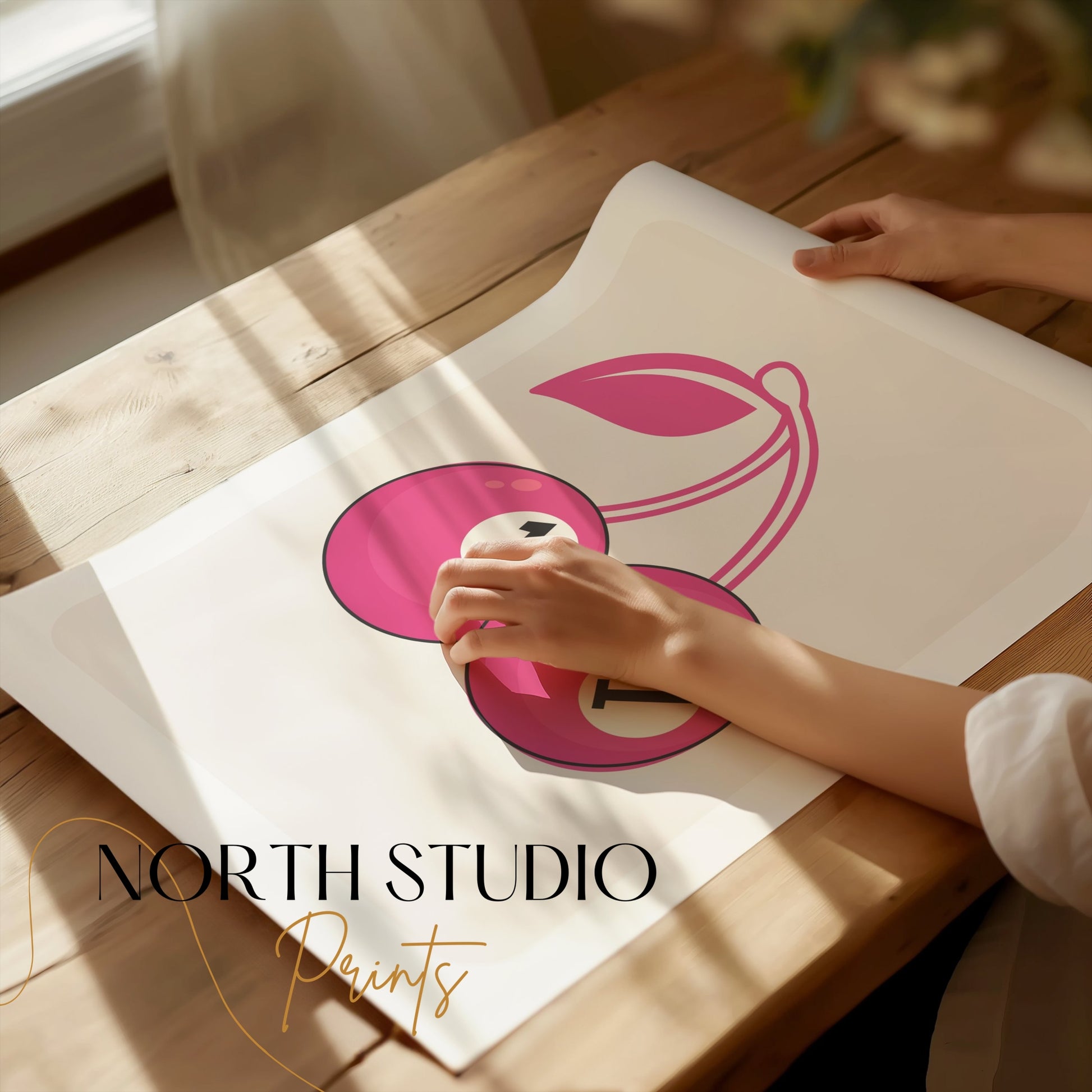 Premium Poster of Playful Pair of Pink Cherries Number One Posters