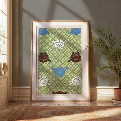 Premium Poster of Playful Pattern of Whimsical Faces Design Posters