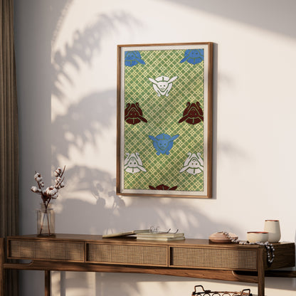 Premium Poster of Playful Pattern of Whimsical Faces Design Posters