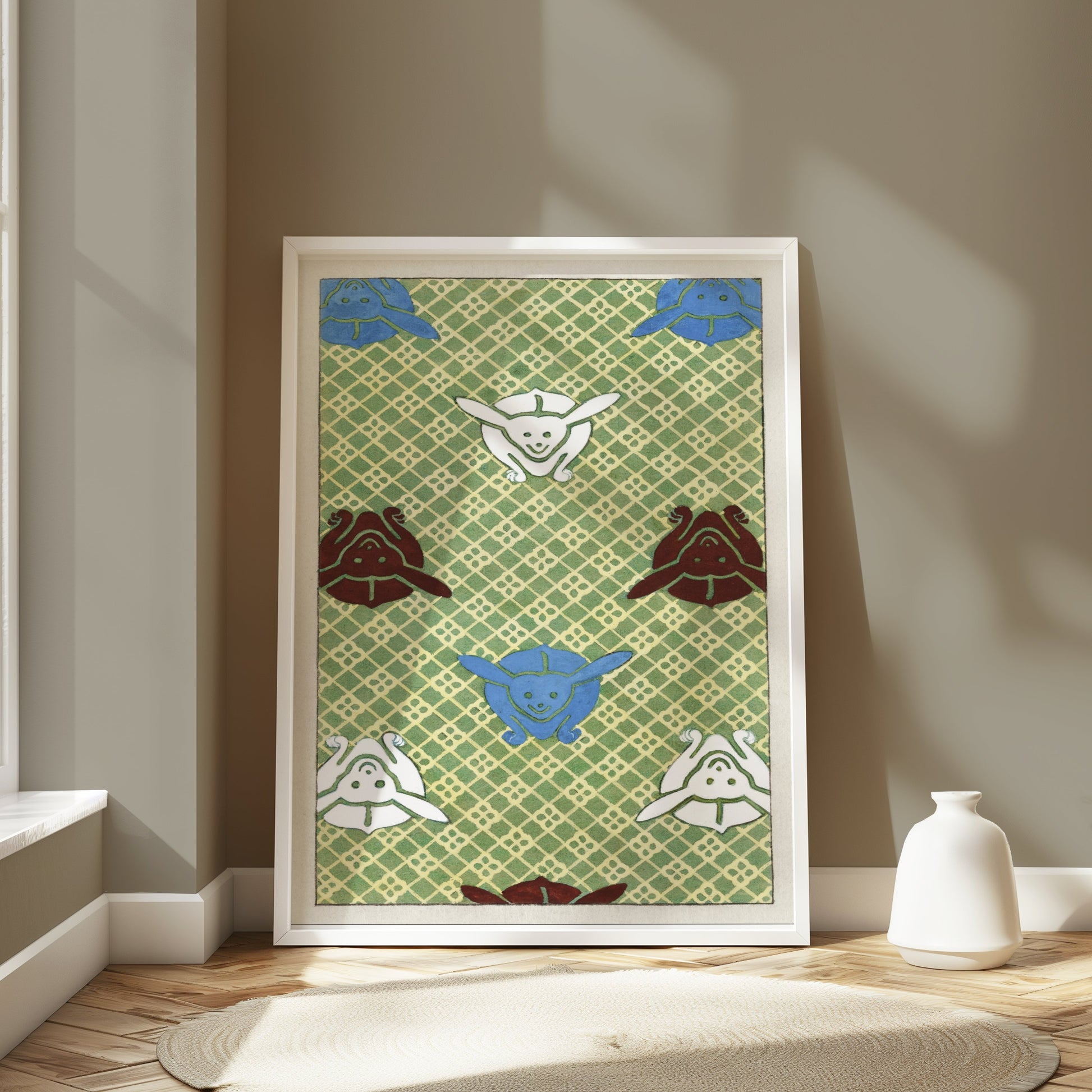 Premium Poster of Playful Pattern of Whimsical Faces Design Posters