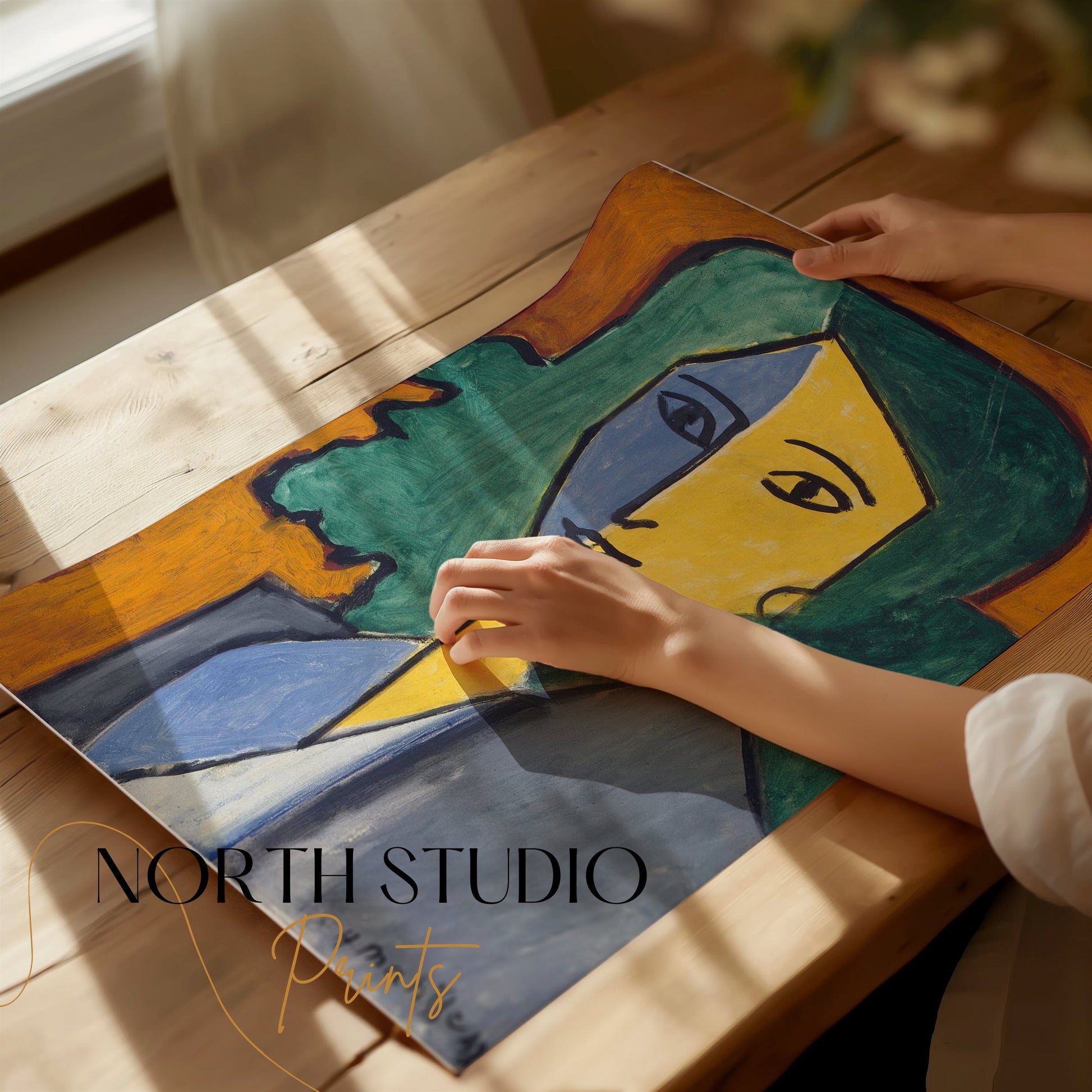Premium Poster of Portrait of Woman with Green Hair Abstract Art Posters