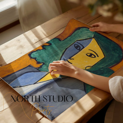 Premium Poster of Portrait of Woman with Green Hair Abstract Art Posters