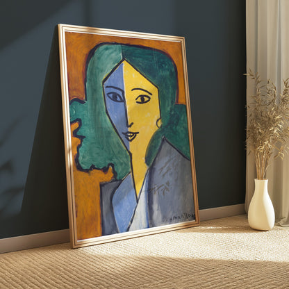 Premium Poster of Portrait of Woman with Green Hair Abstract Art Posters