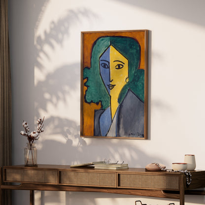 Premium Poster of Portrait of Woman with Green Hair Abstract Art Posters