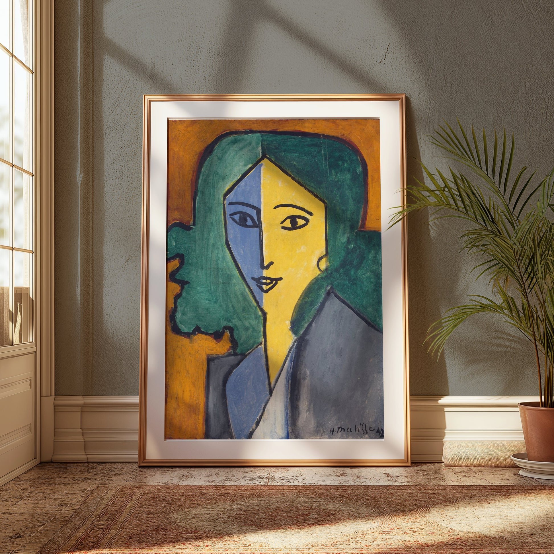 Premium Poster of Portrait of Woman with Green Hair Abstract Art Posters