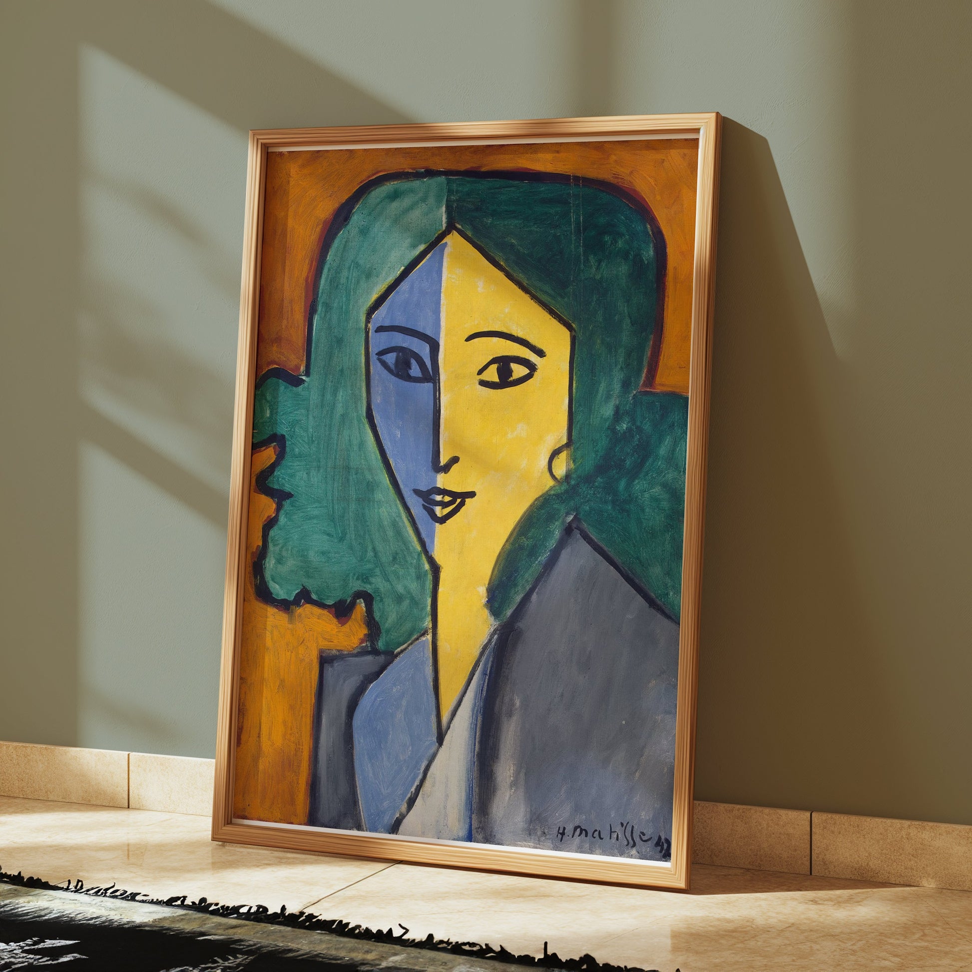 Premium Poster of Portrait of Woman with Green Hair Abstract Art Posters
