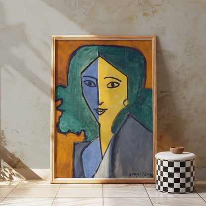 Premium Poster of Portrait of Woman with Green Hair Abstract Art Posters