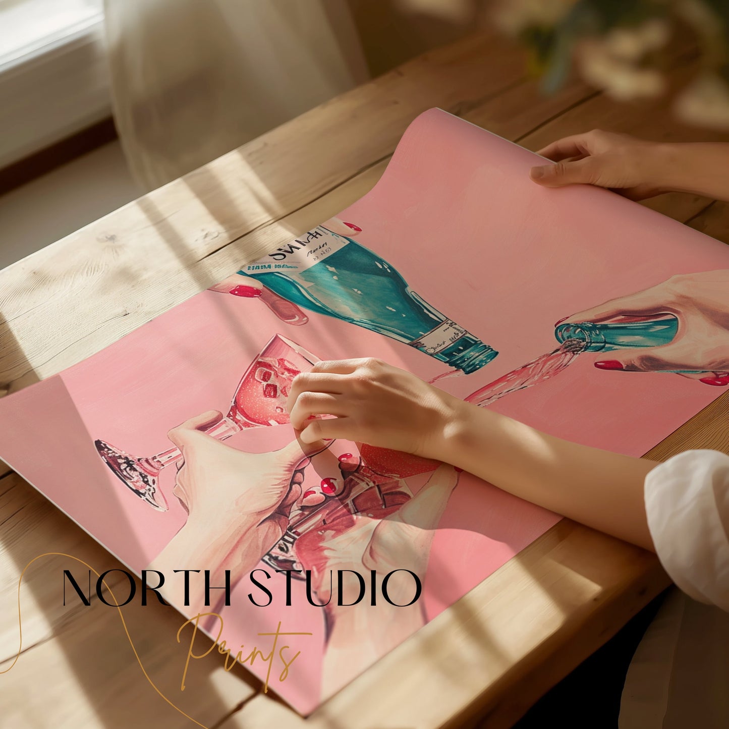 Premium Poster of Pouring Pink Drink Celebration Artwork Posters