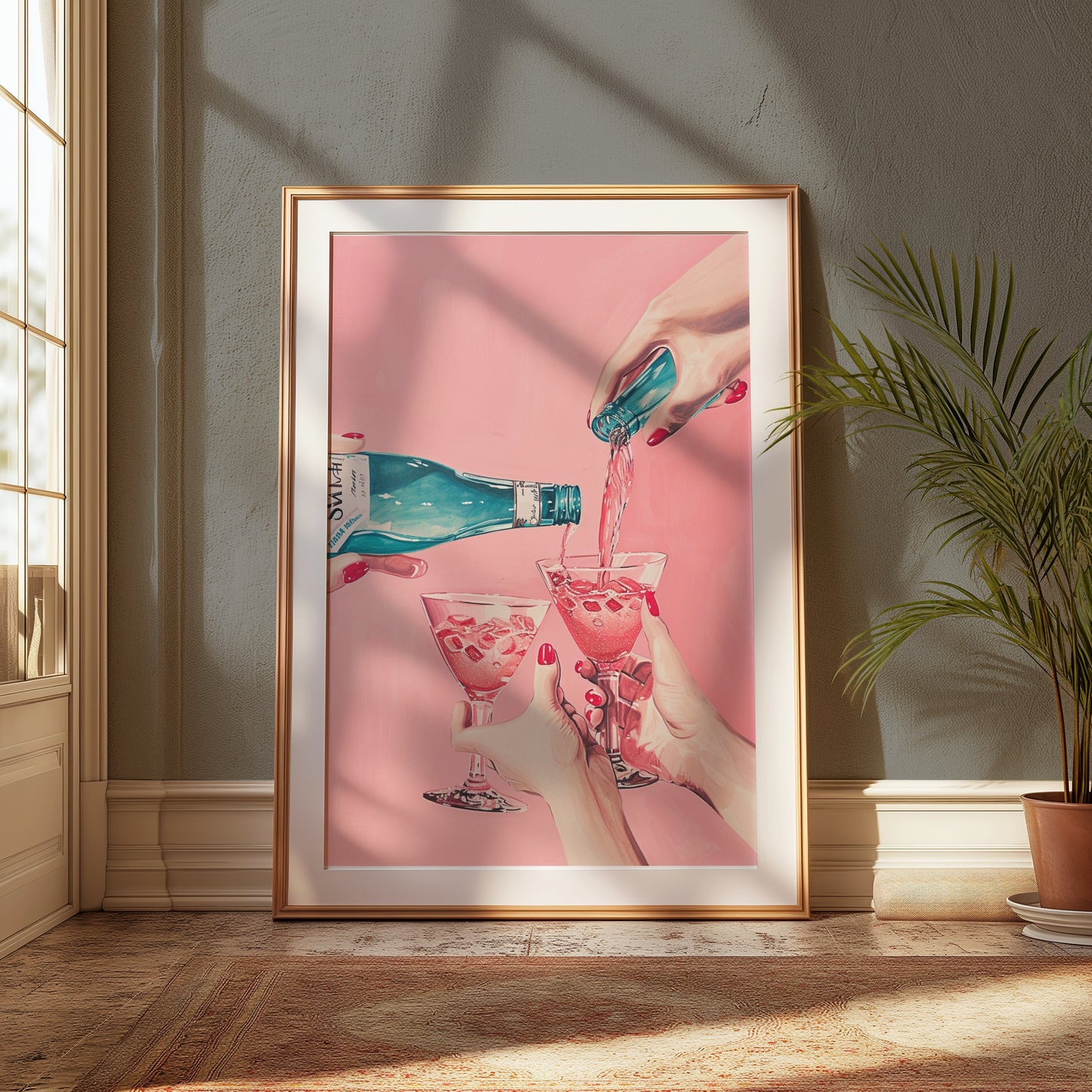 Premium Poster of Pouring Pink Drink Celebration Artwork Posters