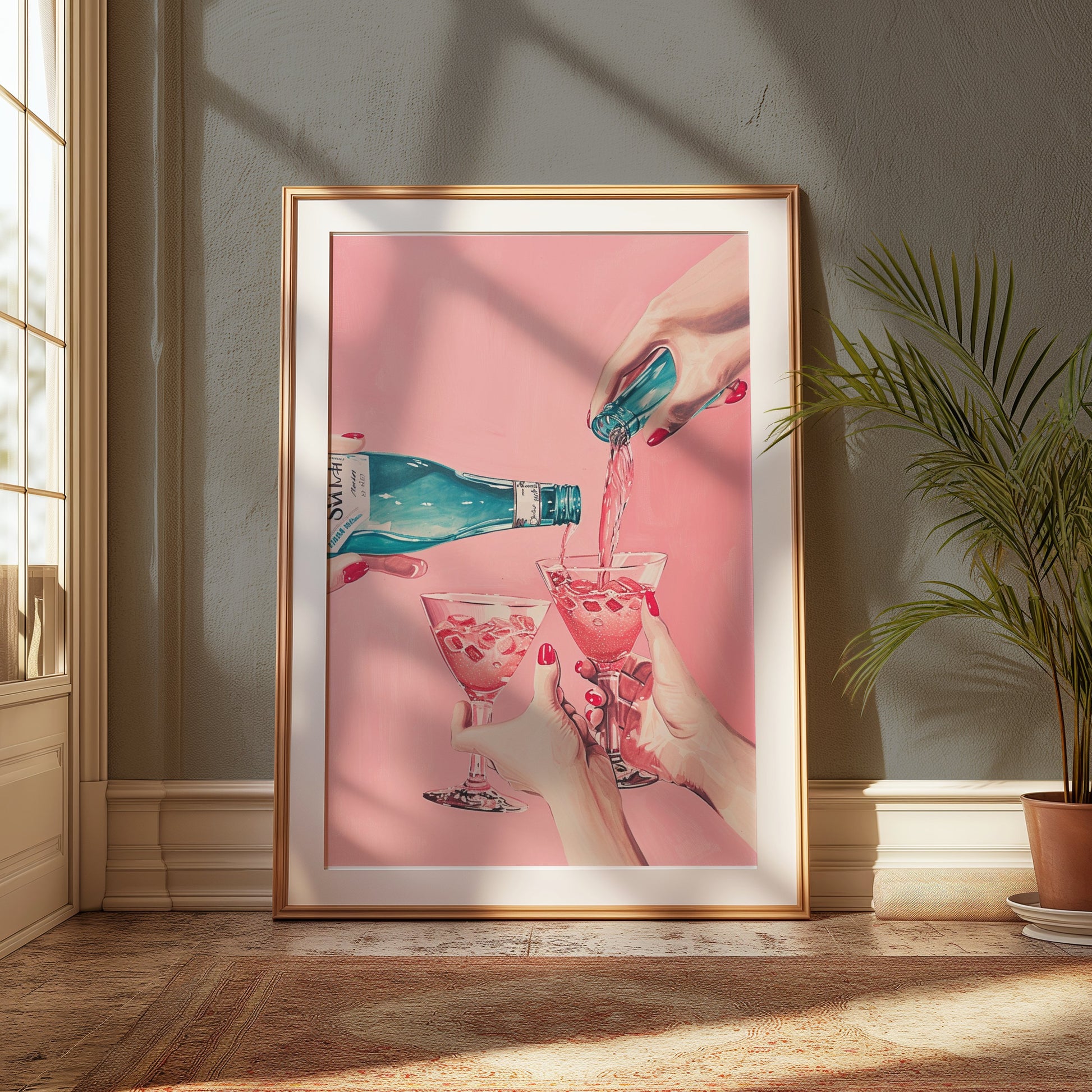 Premium Poster of Pouring Pink Drink Celebration Artwork Posters
