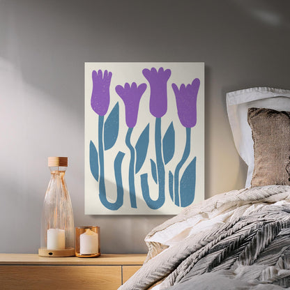 Premium Poster of Purple Flowers and Green Leaves Art Canvas Wraps