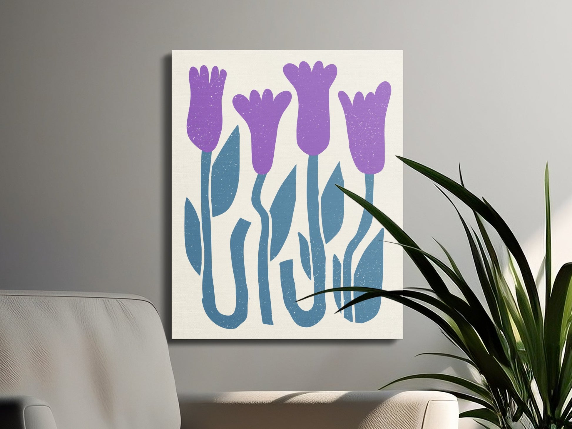 Premium Poster of Purple Flowers and Green Leaves Art Canvas Wraps