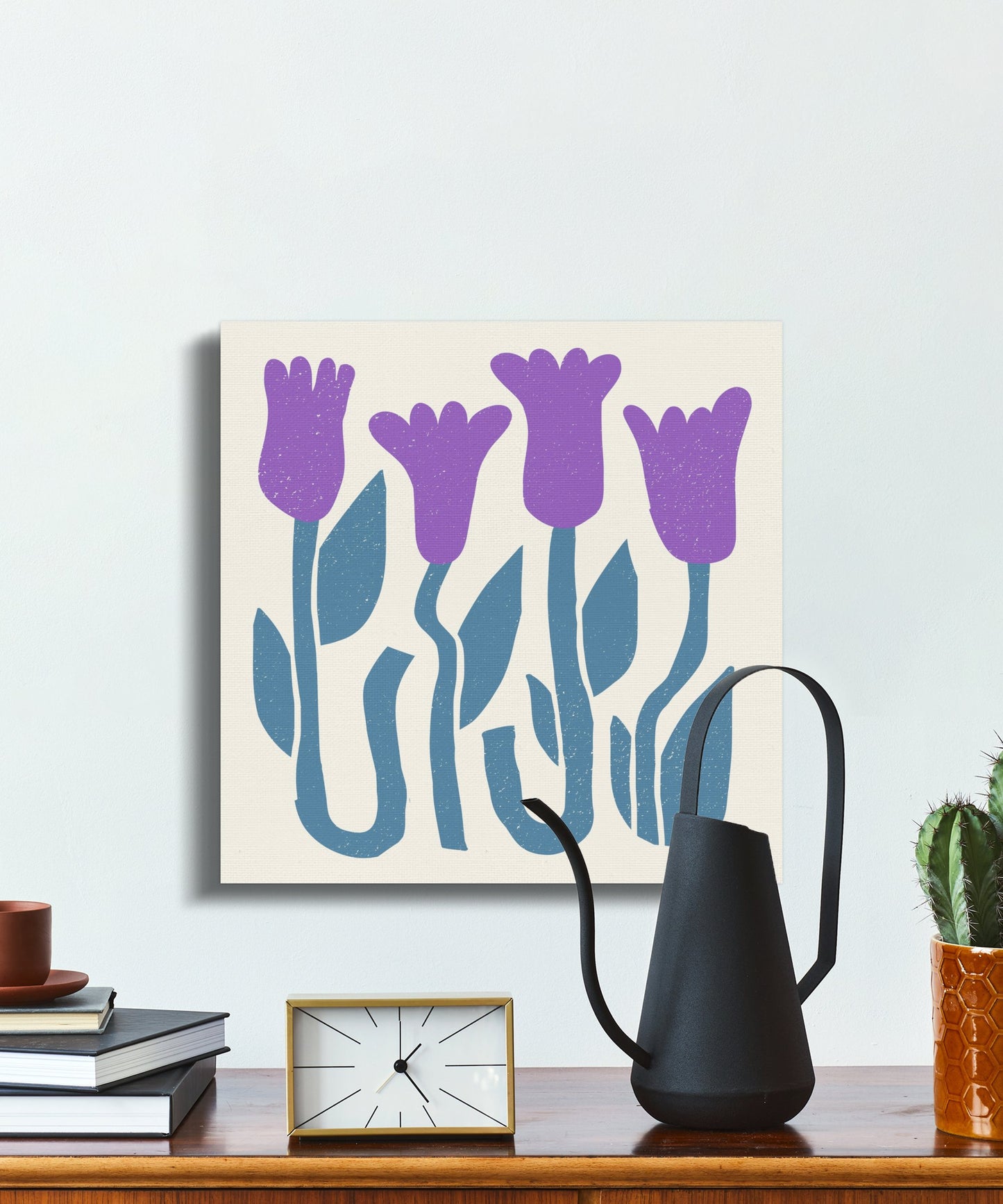 Premium Poster of Purple Flowers and Green Leaves Art Canvas Wraps