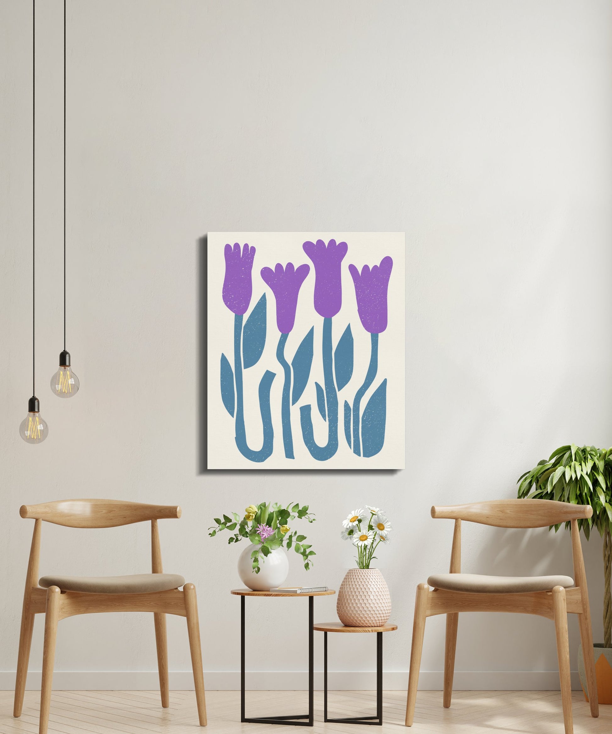 Premium Poster of Purple Flowers and Green Leaves Art Canvas Wraps