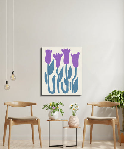 Premium Poster of Purple Flowers and Green Leaves Art Canvas Wraps