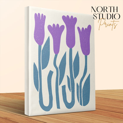 Premium Poster of Purple Flowers and Green Leaves Art Canvas Wraps