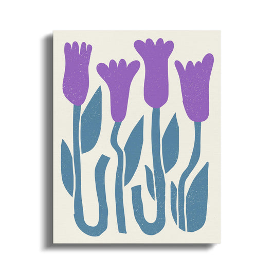 Premium Poster of Purple Flowers and Green Leaves Art Canvas Wraps