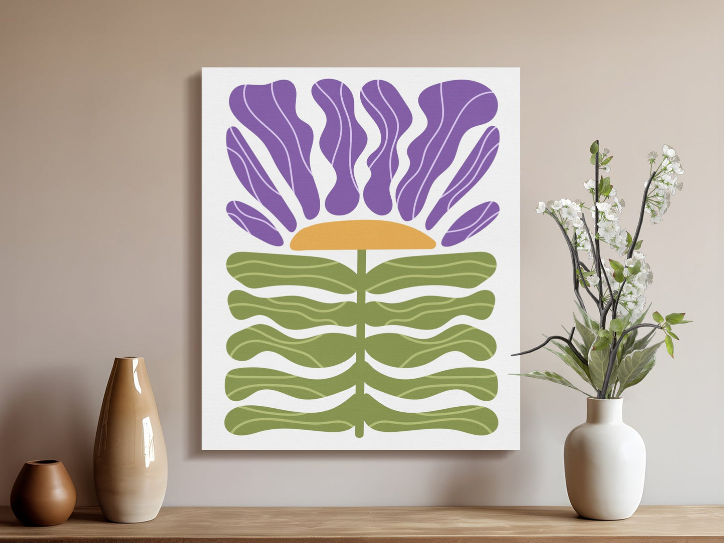 Premium Poster of Purple and Green Floral Wall Art Canvas Wraps