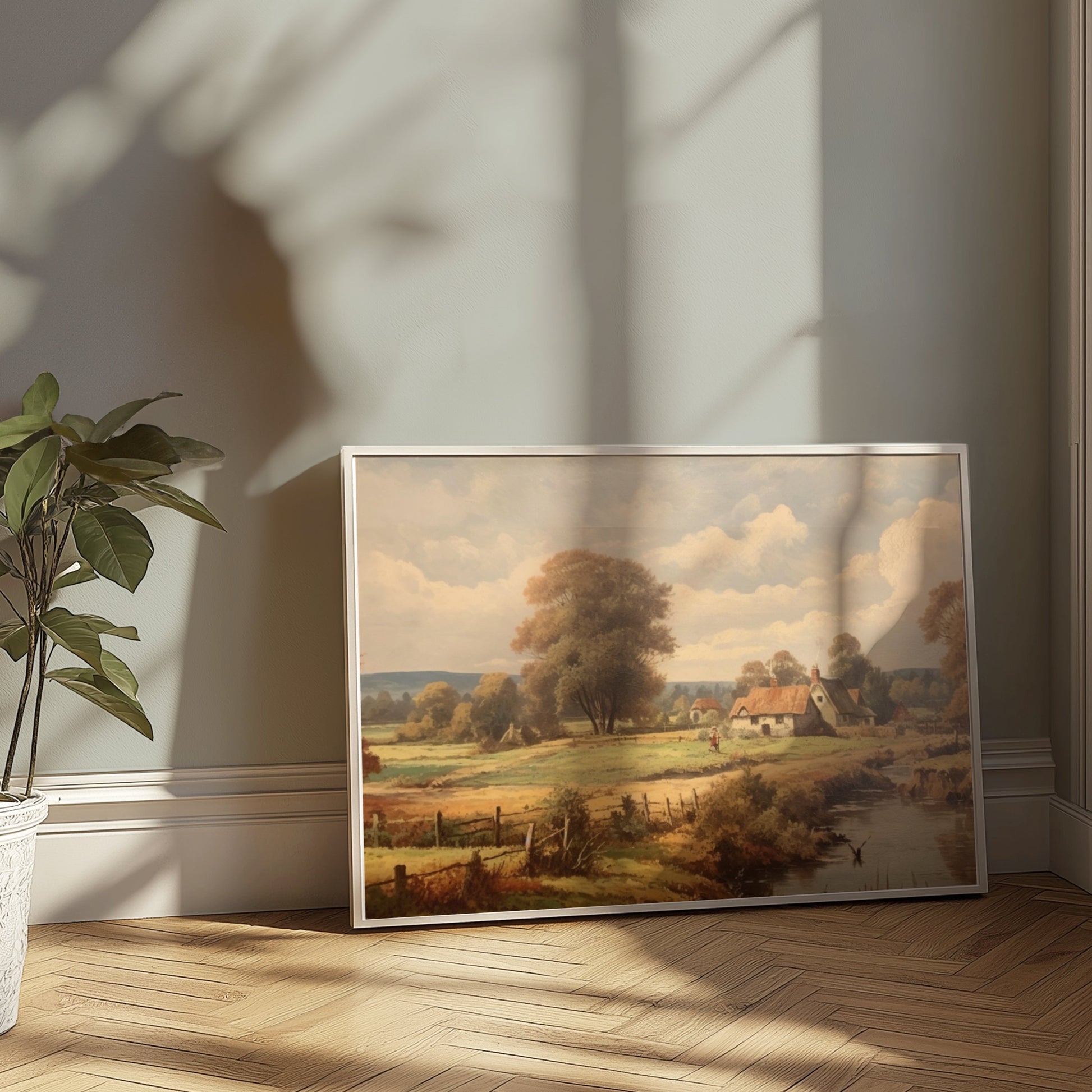 Premium Poster of Quaint Countryside Landscape with Rustic Houses Posters