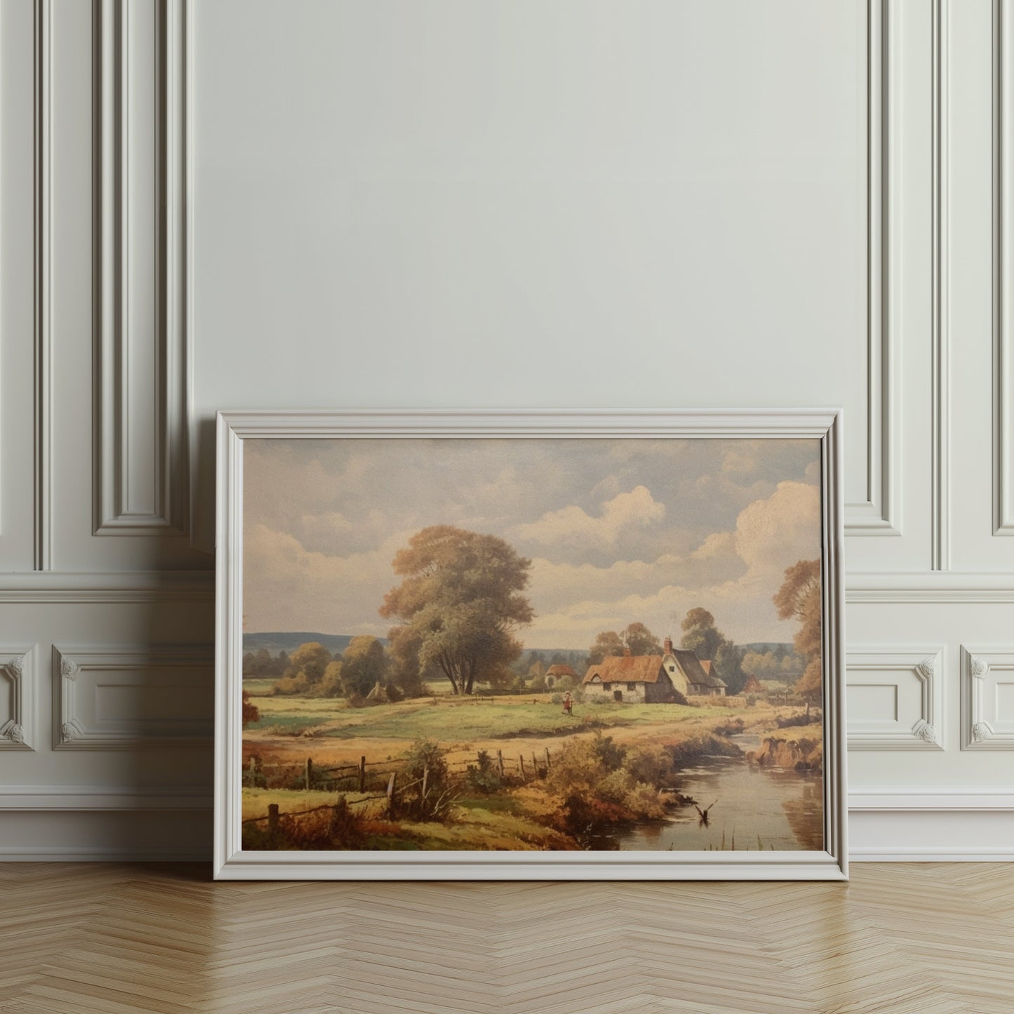 Premium Poster of Quaint Countryside Landscape with Rustic Houses Posters