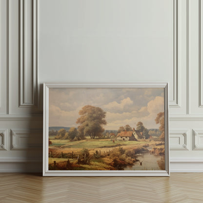 Premium Poster of Quaint Countryside Landscape with Rustic Houses Posters