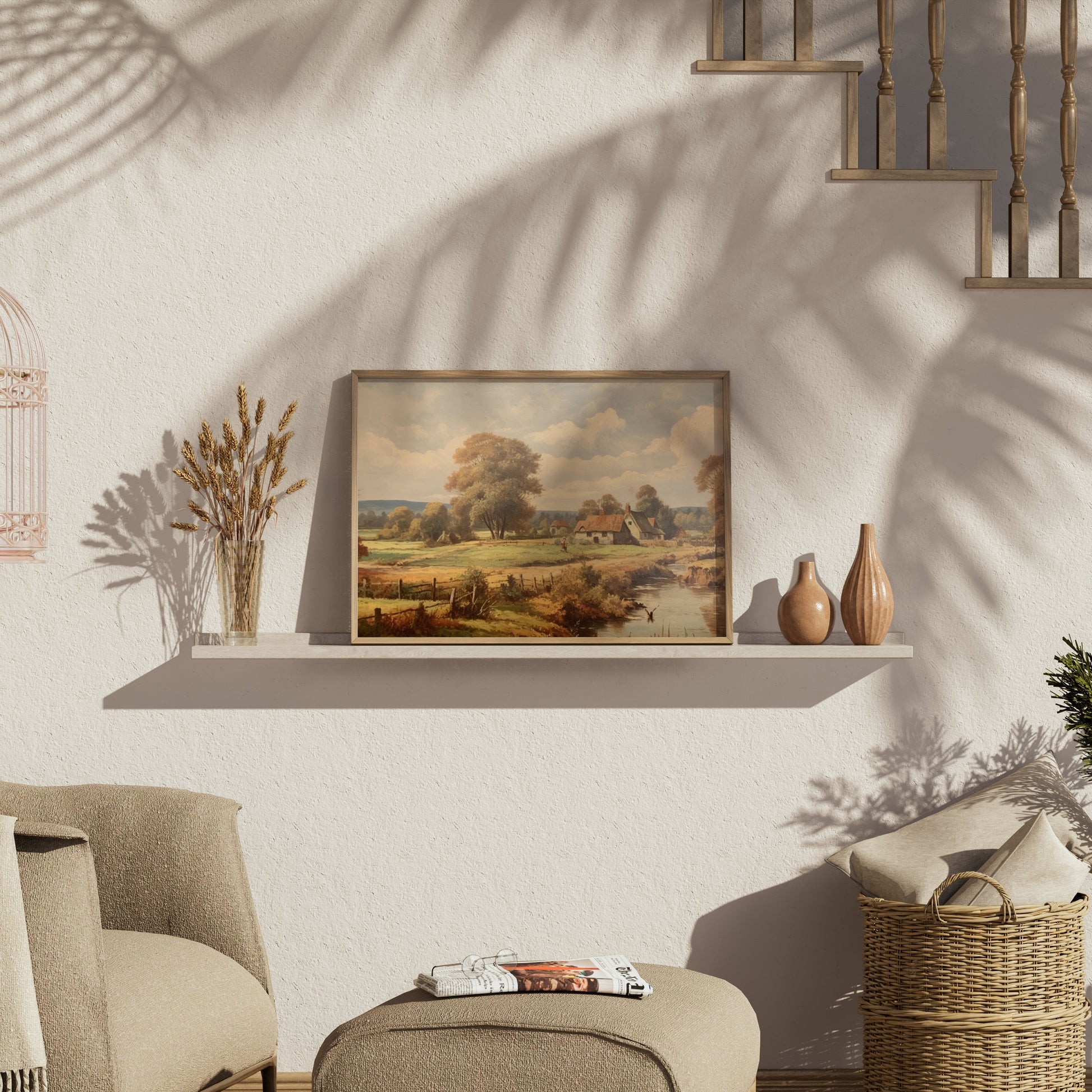 Premium Poster of Quaint Countryside Landscape with Rustic Houses Posters