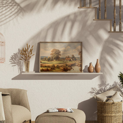 Premium Poster of Quaint Countryside Landscape with Rustic Houses Posters