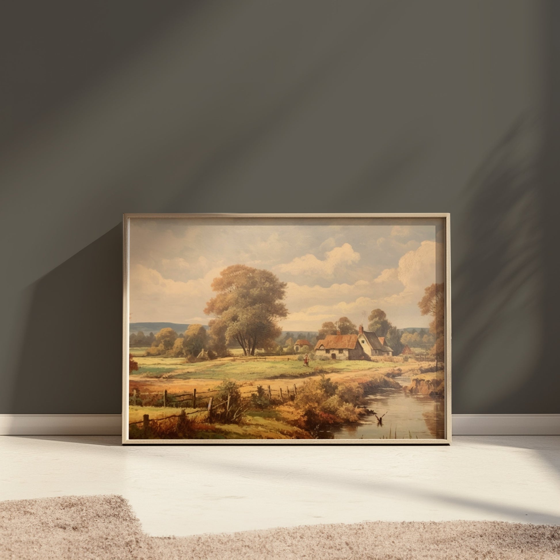 Premium Poster of Quaint Countryside Landscape with Rustic Houses Posters