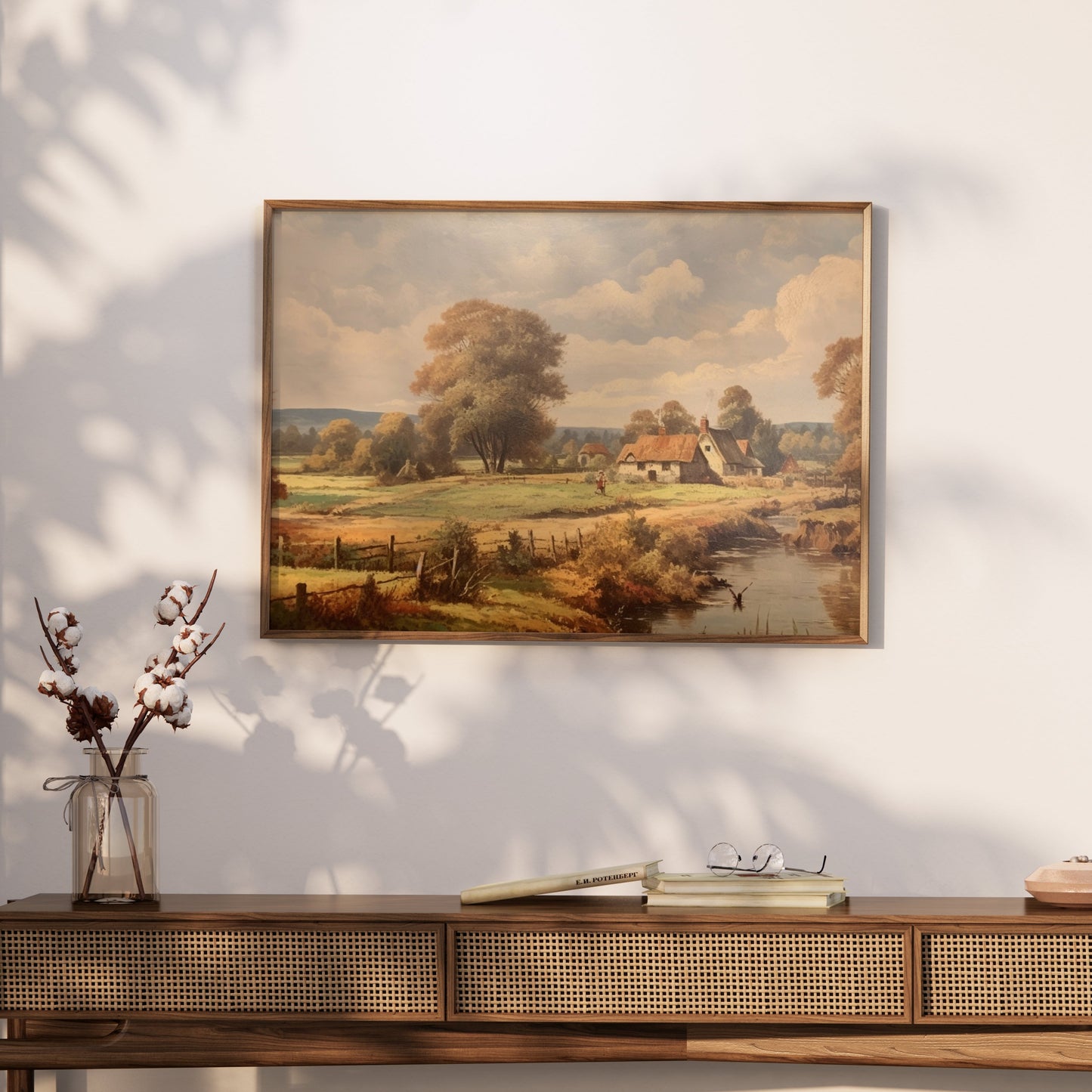 Premium Poster of Quaint Countryside Landscape with Rustic Houses Posters