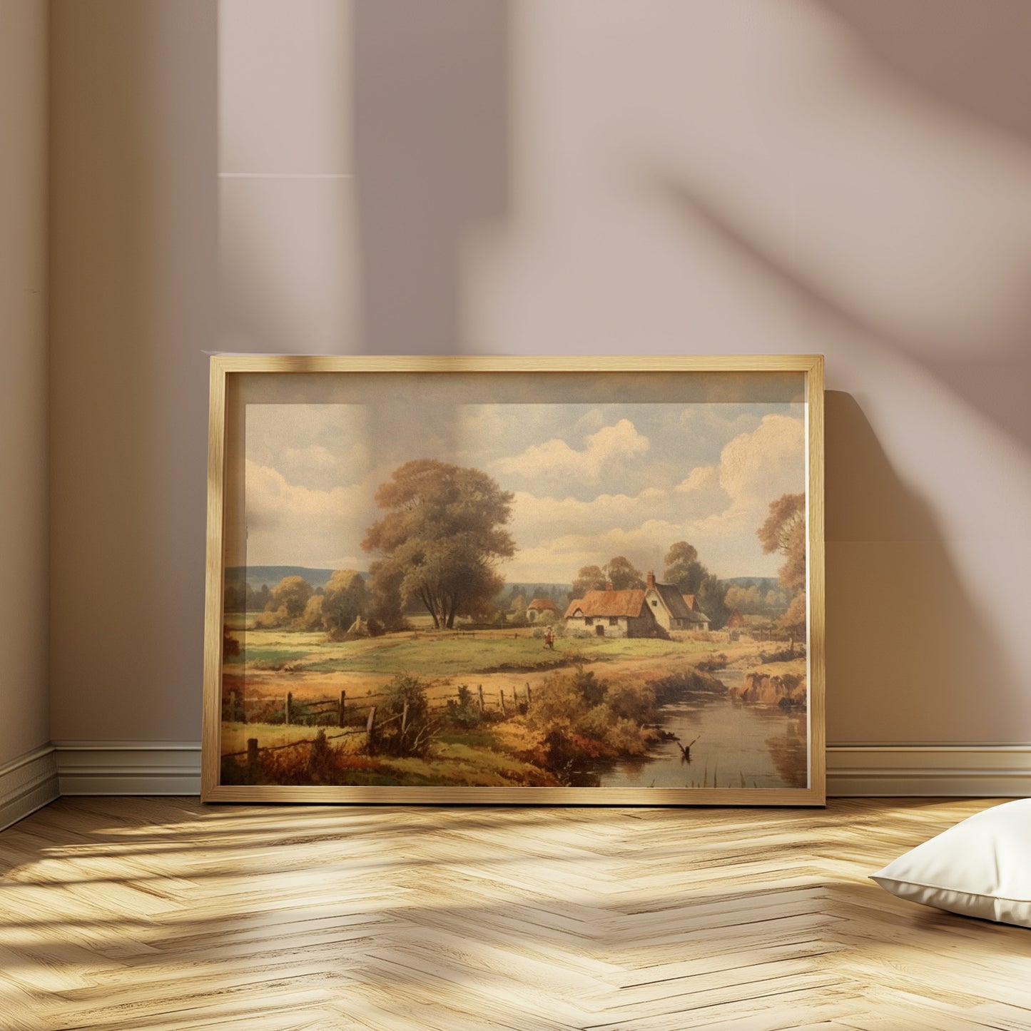 Premium Poster of Quaint Countryside Landscape with Rustic Houses Posters