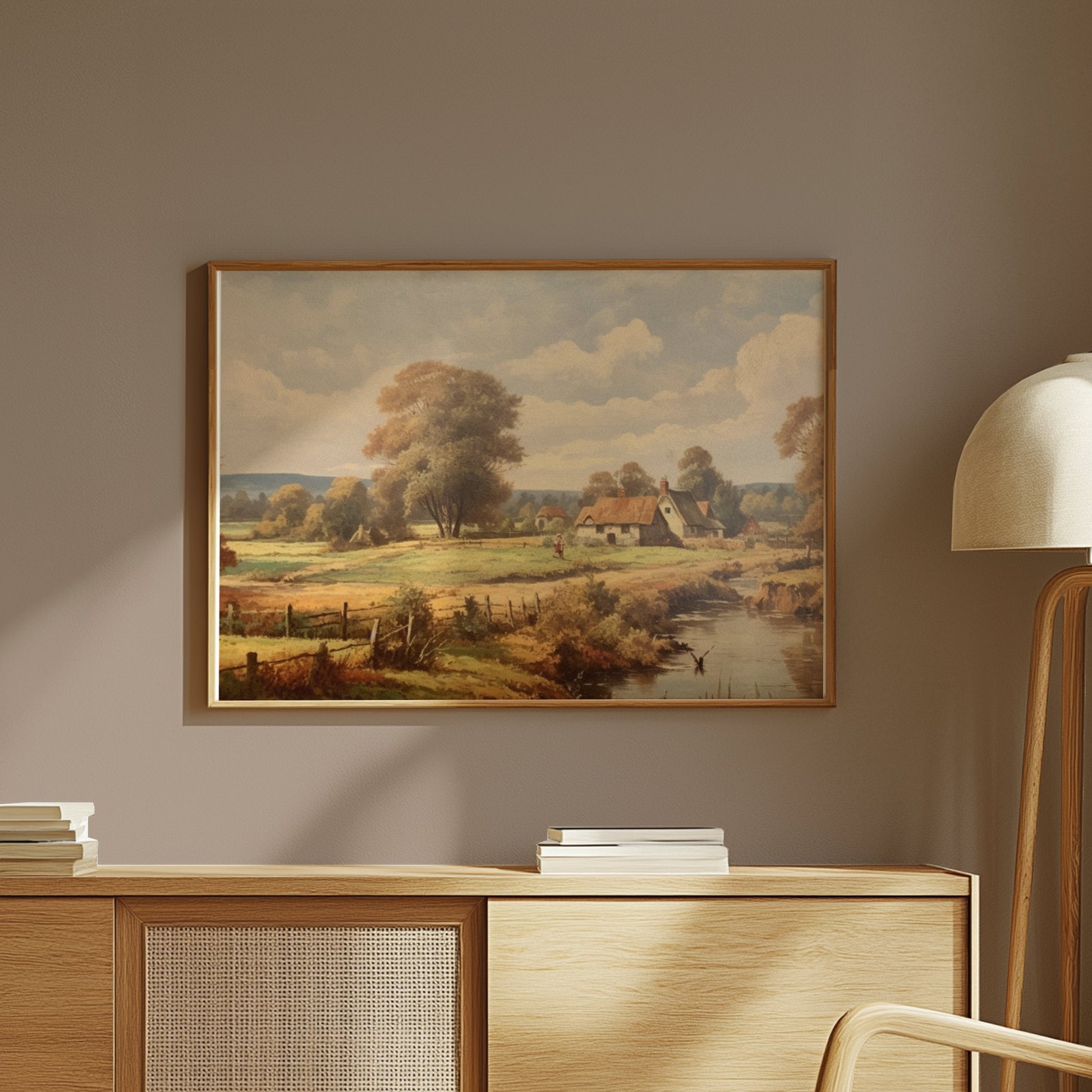 Premium Poster of Quaint Countryside Landscape with Rustic Houses Posters