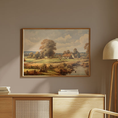Premium Poster of Quaint Countryside Landscape with Rustic Houses Posters