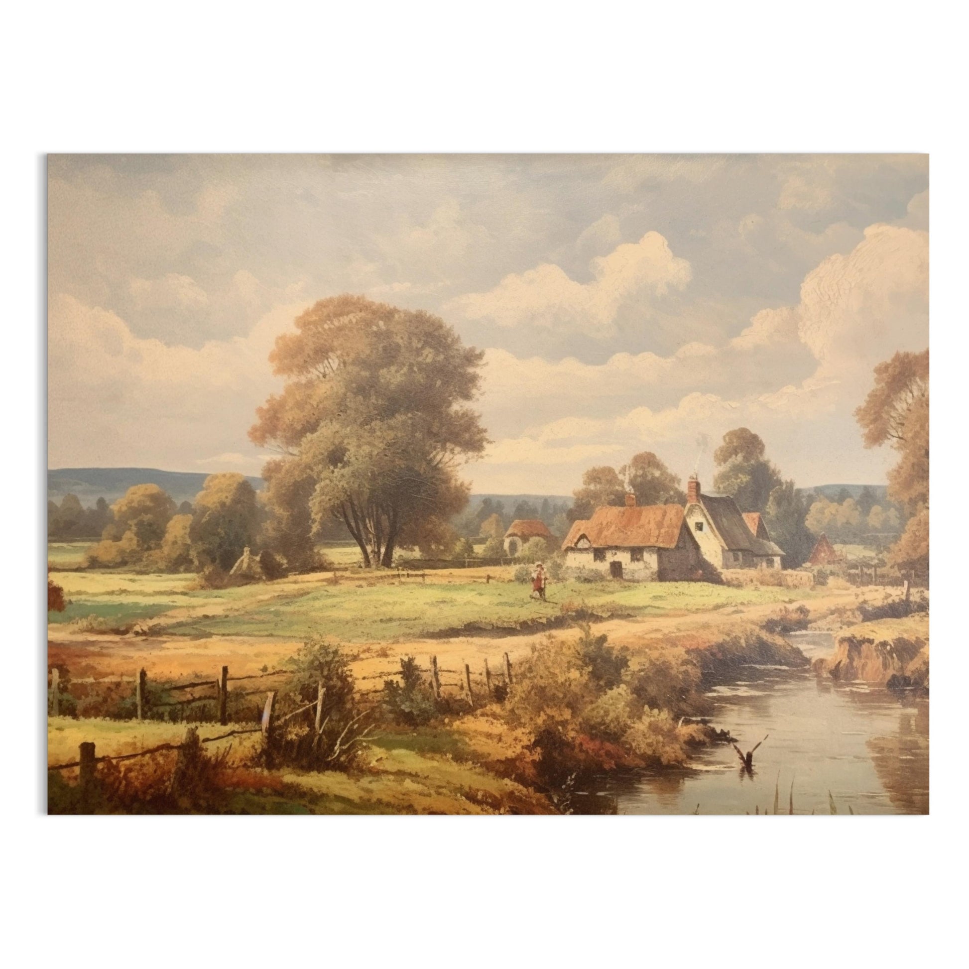 Premium Poster of Quaint Countryside Landscape with Rustic Houses Posters
