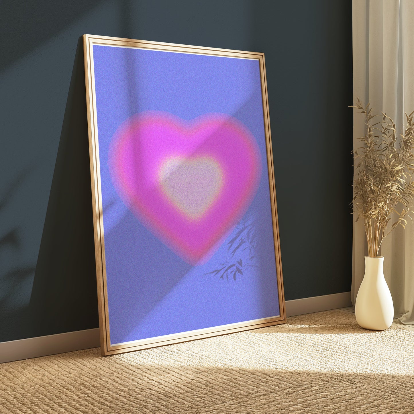 Premium Poster of Radiant Pink Heart with Blue Background Posters