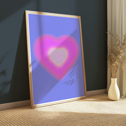 Premium Poster of Radiant Pink Heart with Blue Background Posters