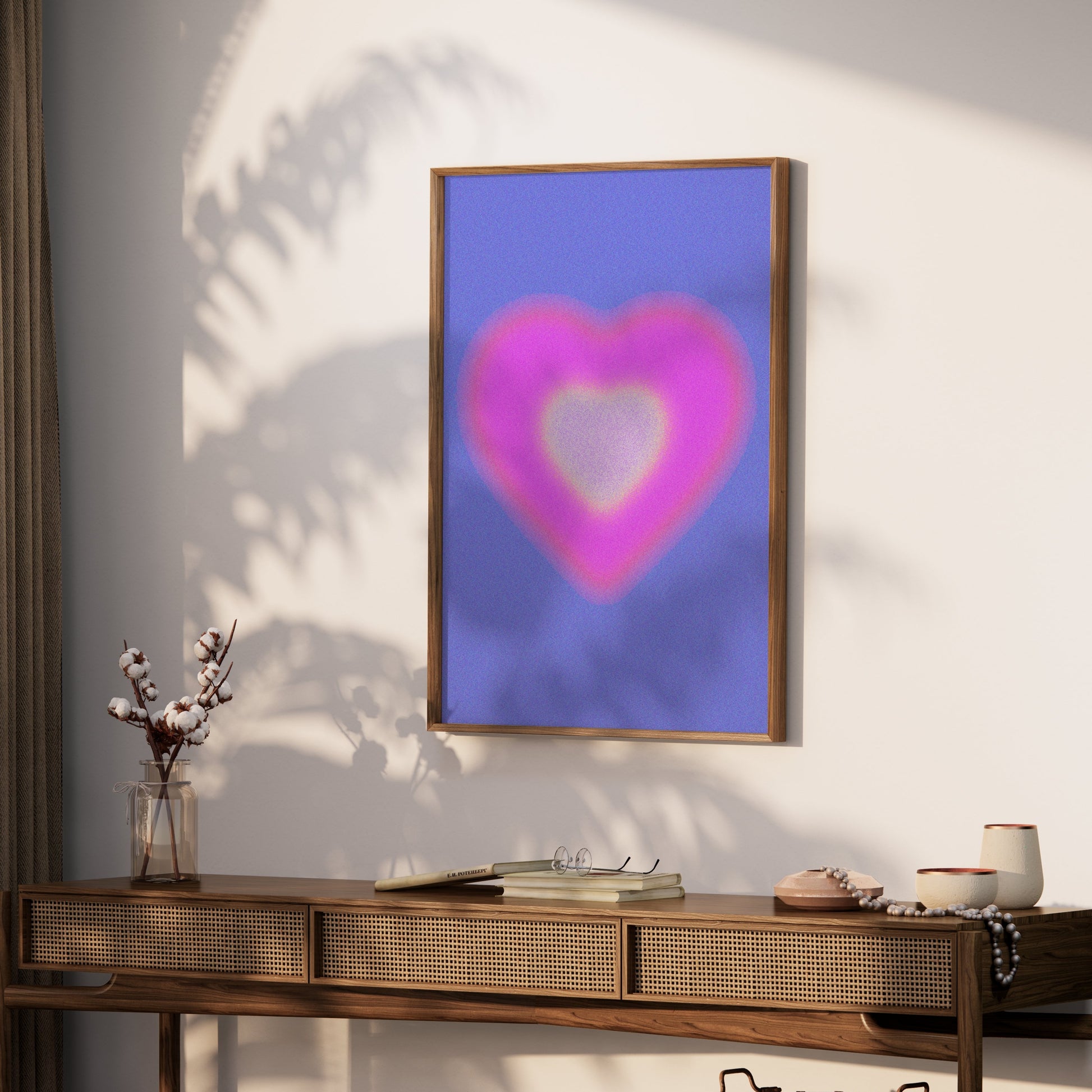 Premium Poster of Radiant Pink Heart with Blue Background Posters