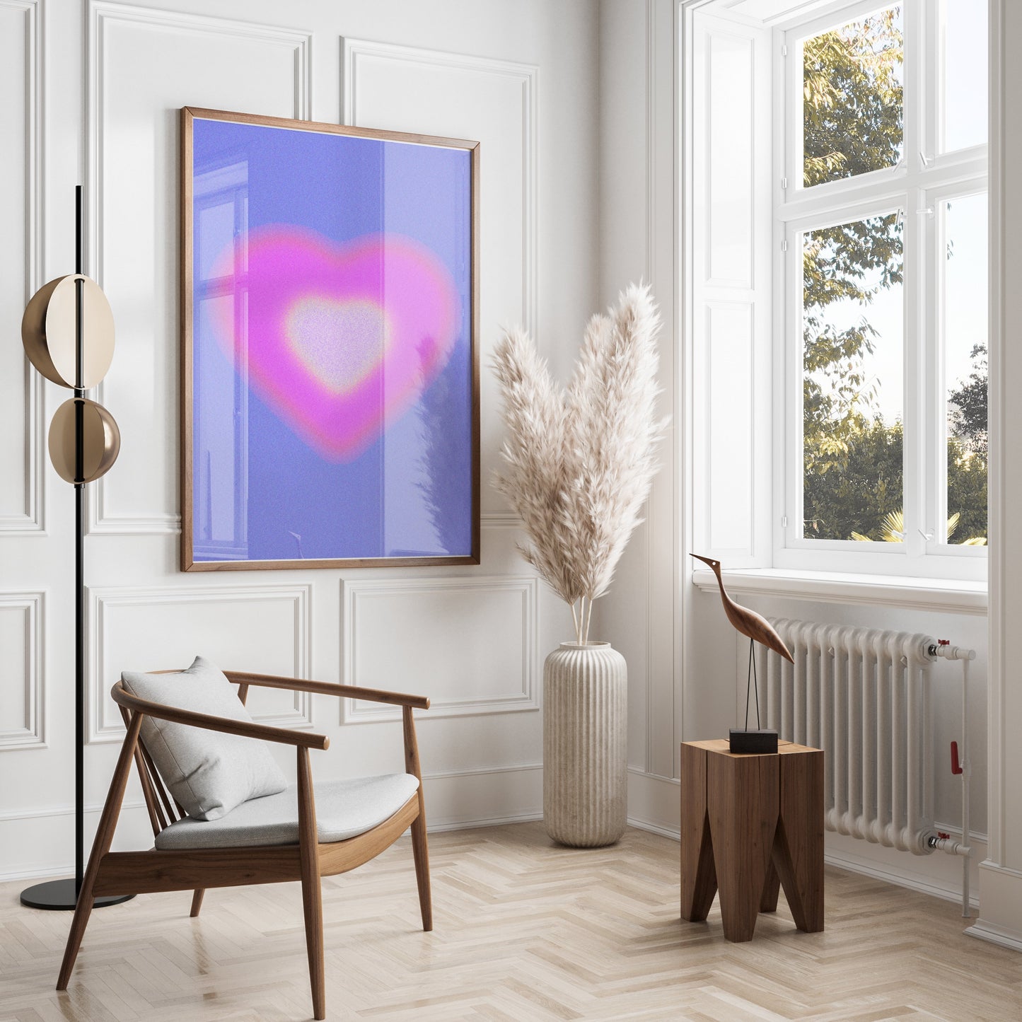 Premium Poster of Radiant Pink Heart with Blue Background Posters