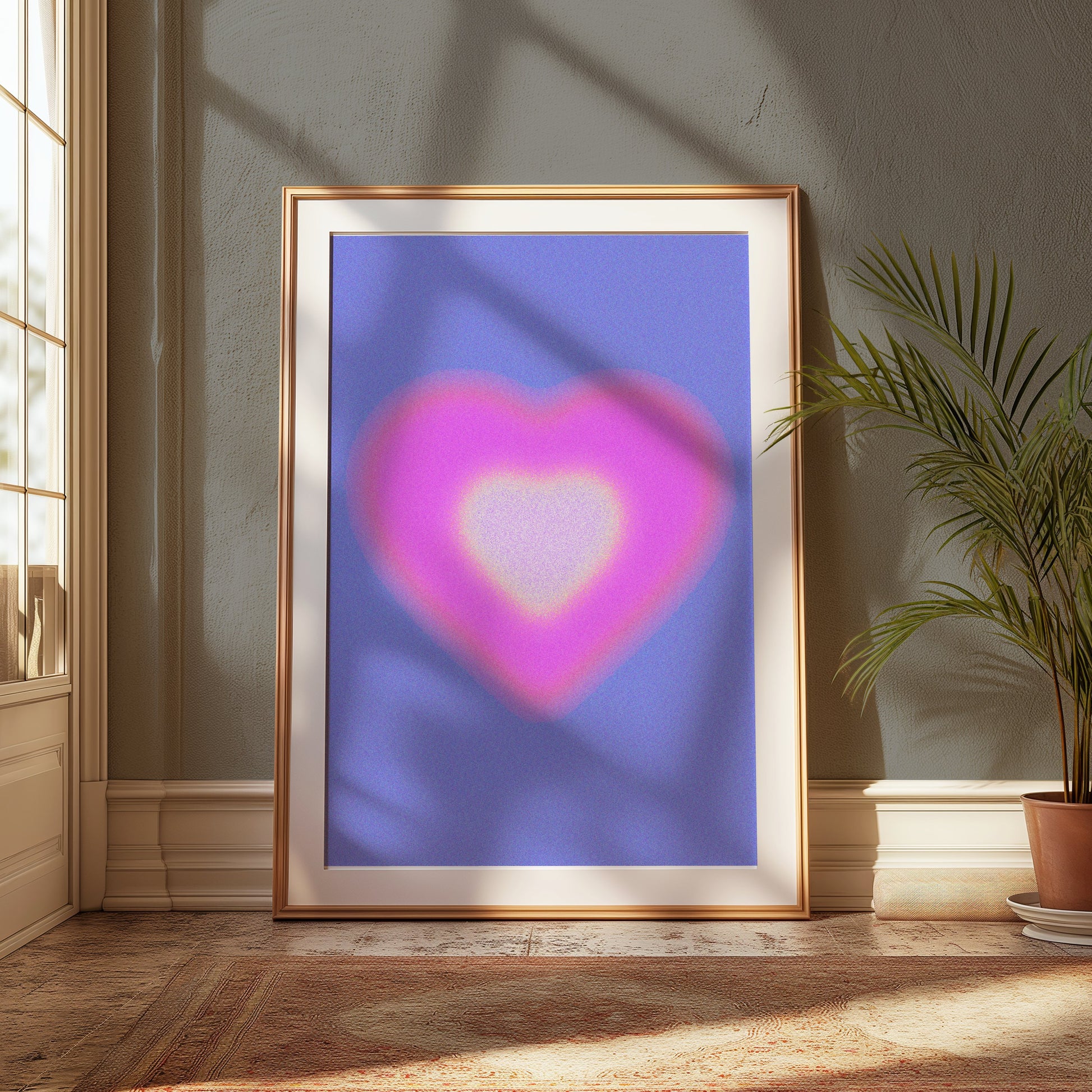 Premium Poster of Radiant Pink Heart with Blue Background Posters